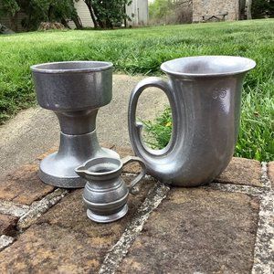 Vintage 3 Piece Pewter Set Beer Stein, Creamer, and Candle Holder Wilton
